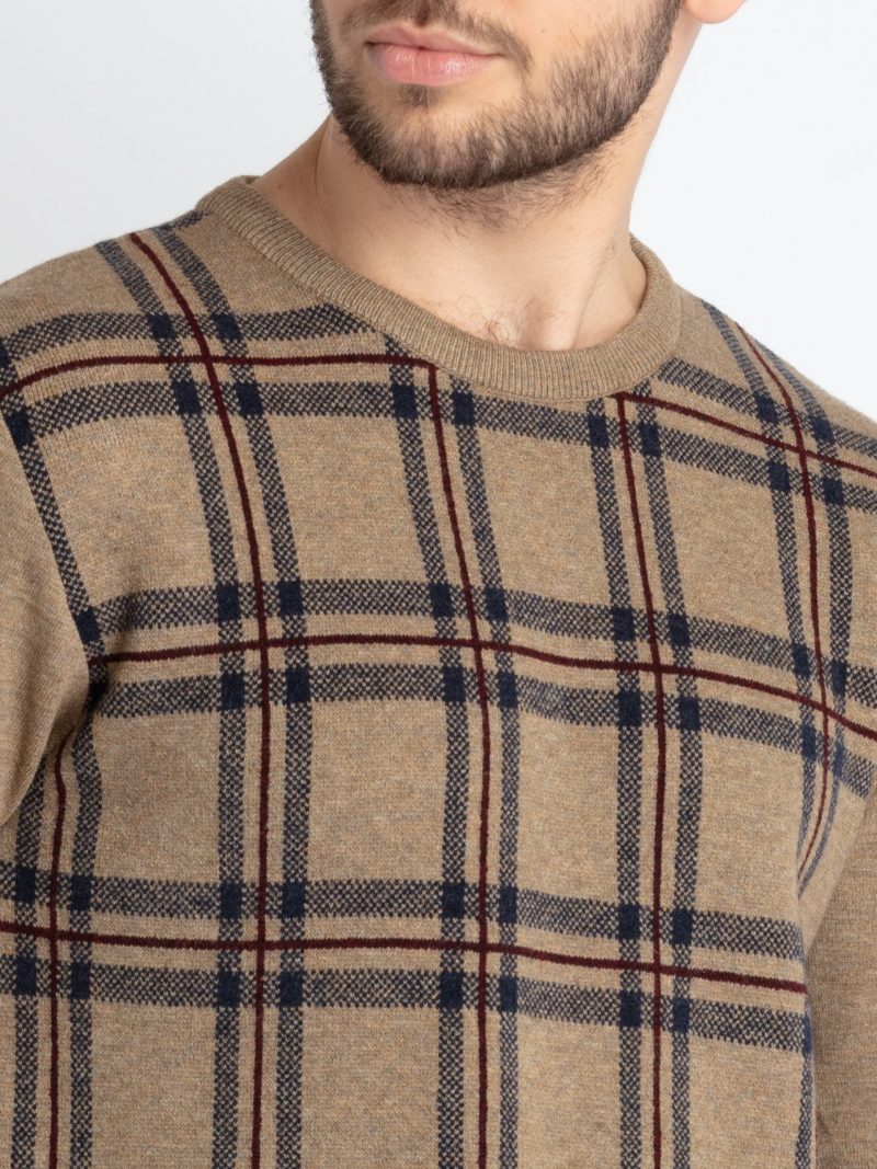 Mens Checkered Round Neck Sweater