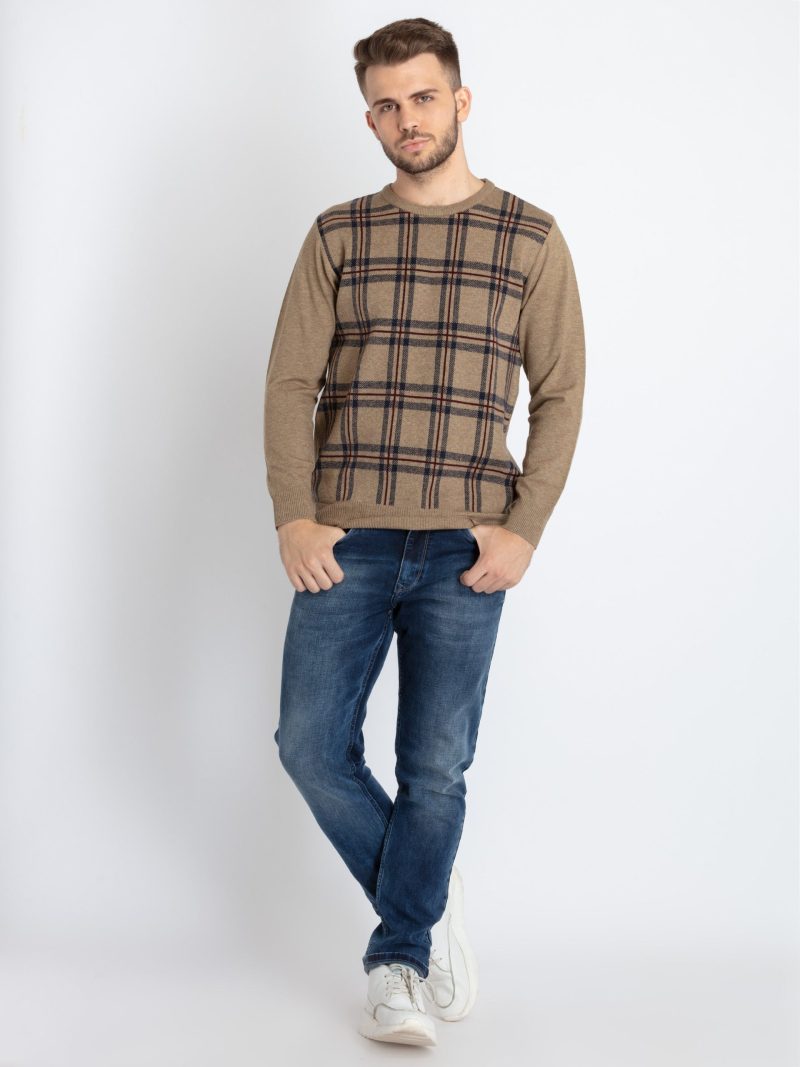 Mens Checkered Round Neck Sweater