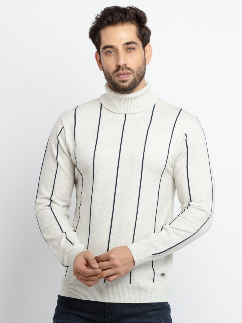 Status Quo Mens Striped High Neck Sweater