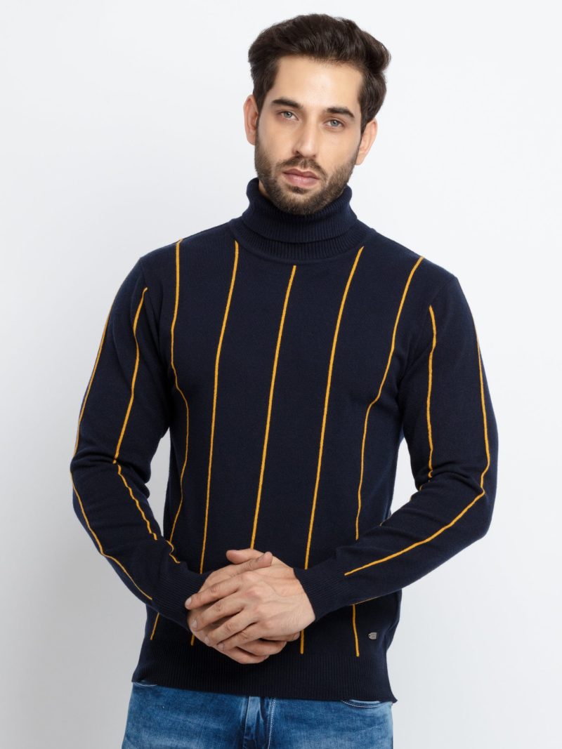 Status Quo Mens Striped High Neck Sweater