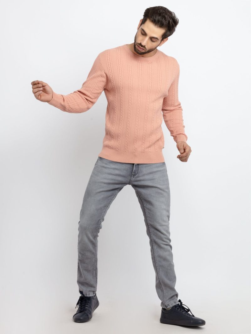 Mens Cable Knit Round Neck Sweater