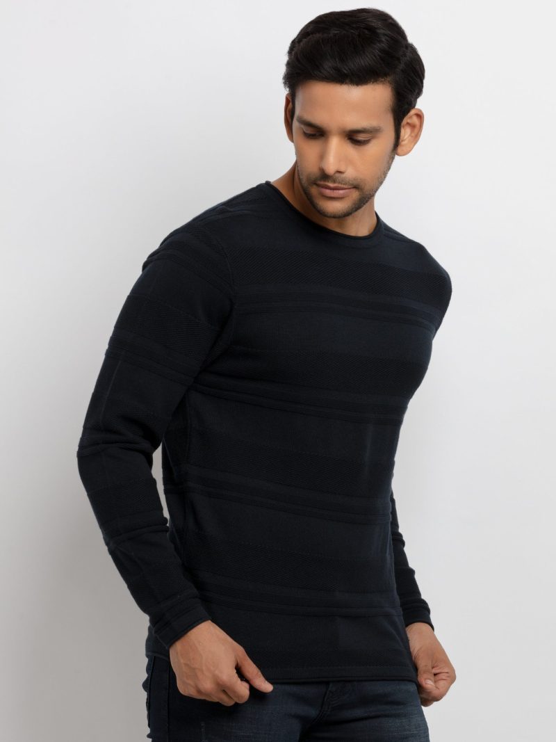 Mens Structure Knit Round Neck Sweater