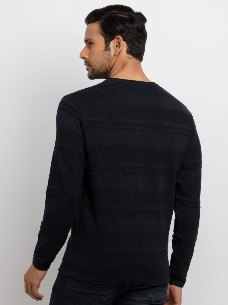 Mens Structure Knit Round Neck Sweater