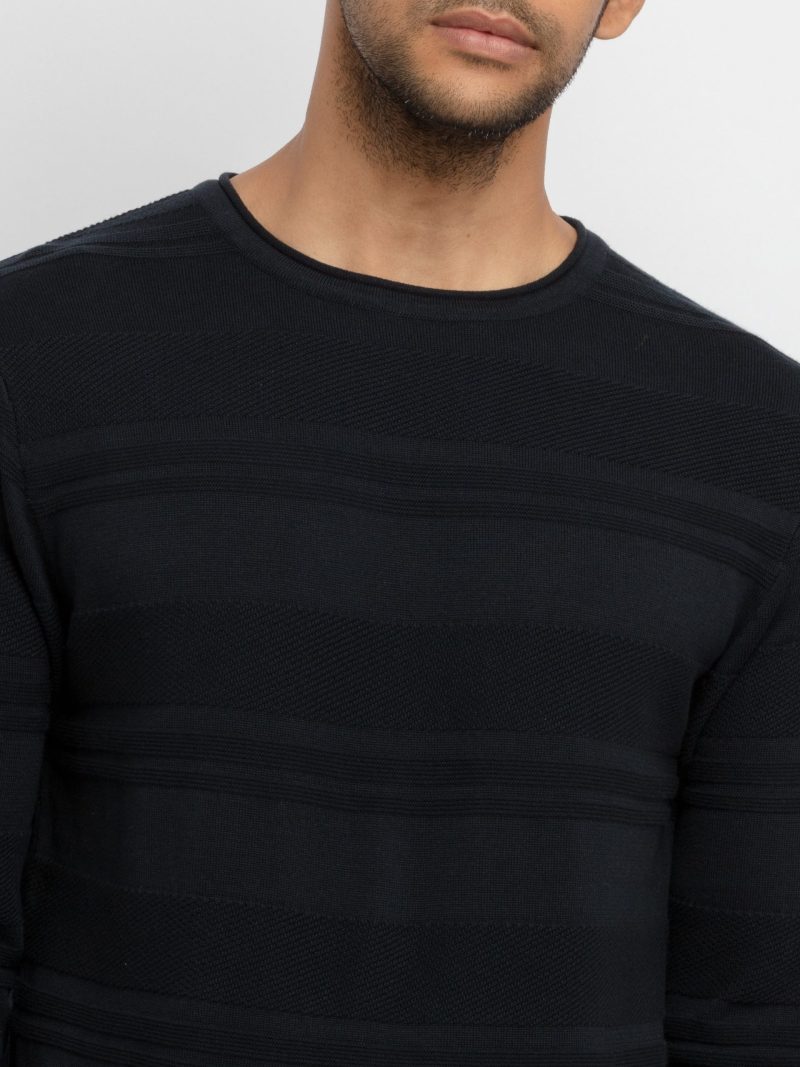 Mens Structure Knit Round Neck Sweater