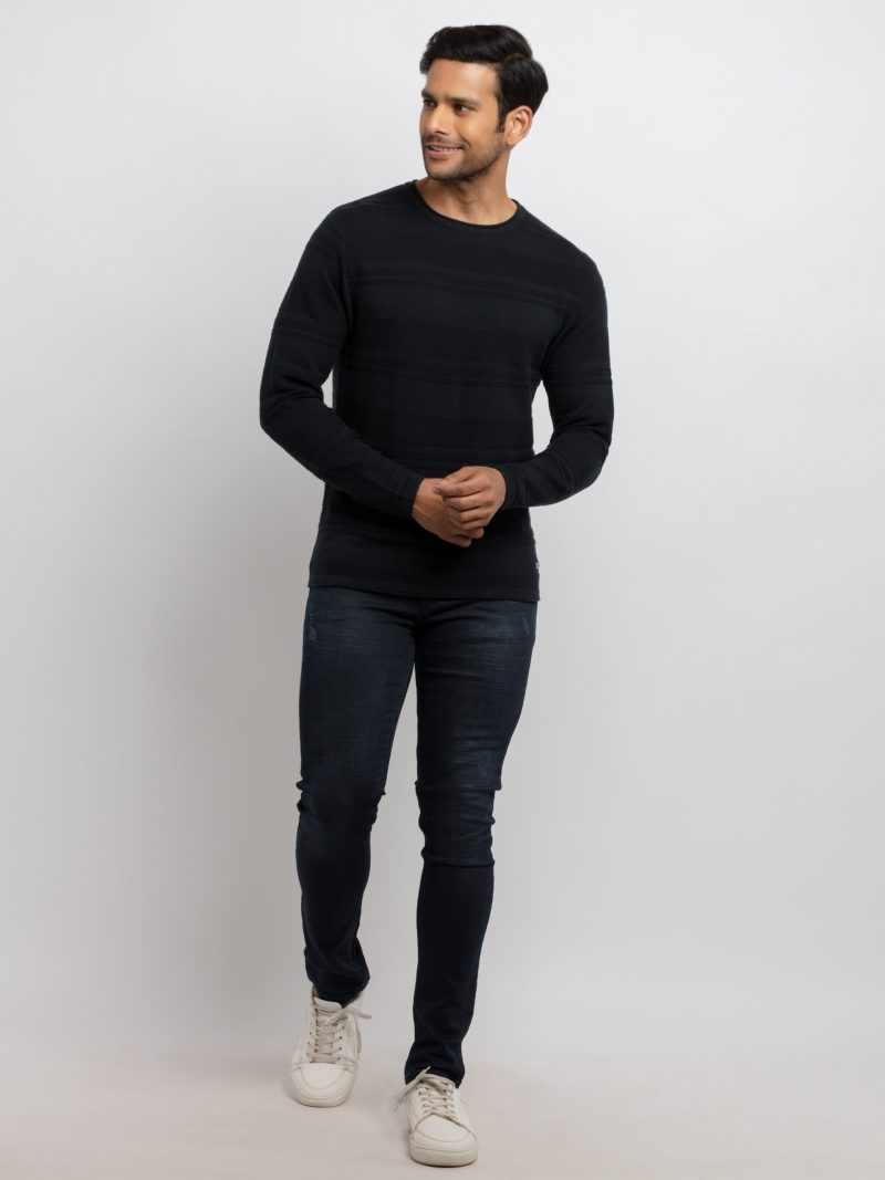 Mens Structure Knit Round Neck Sweater