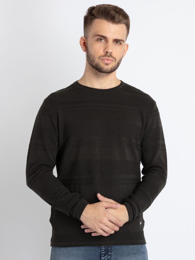 Mens Structure Knit Round Neck Sweater