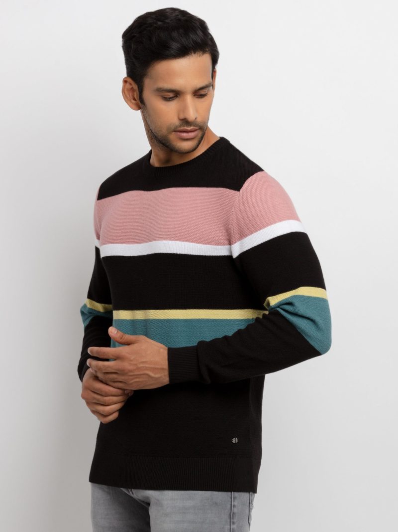 Mens Structure Knit Round Neck Sweater
