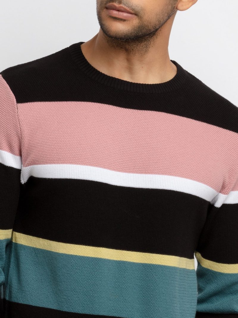 Mens Structure Knit Round Neck Sweater