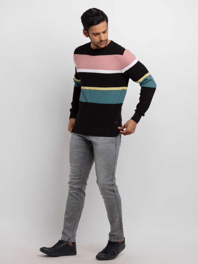 Mens Structure Knit Round Neck Sweater