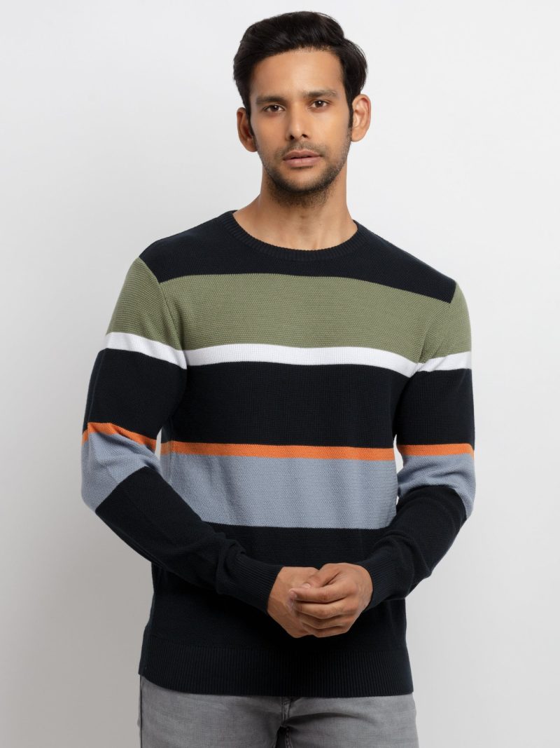 Mens Structure Knit Round Neck Sweater