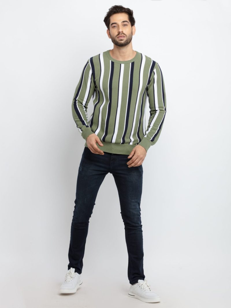 Mens Striped High Neck Sweater