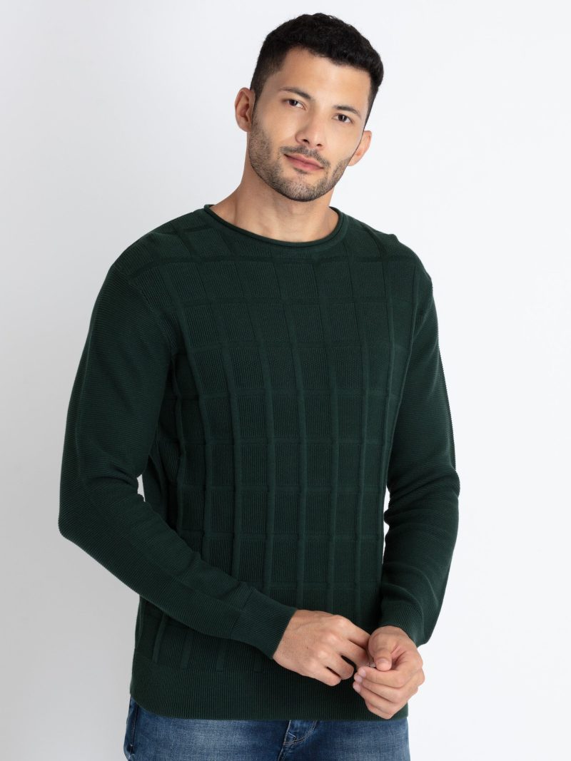 Mens Textured Round Neck Sweater