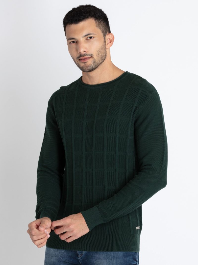 Mens Textured Round Neck Sweater