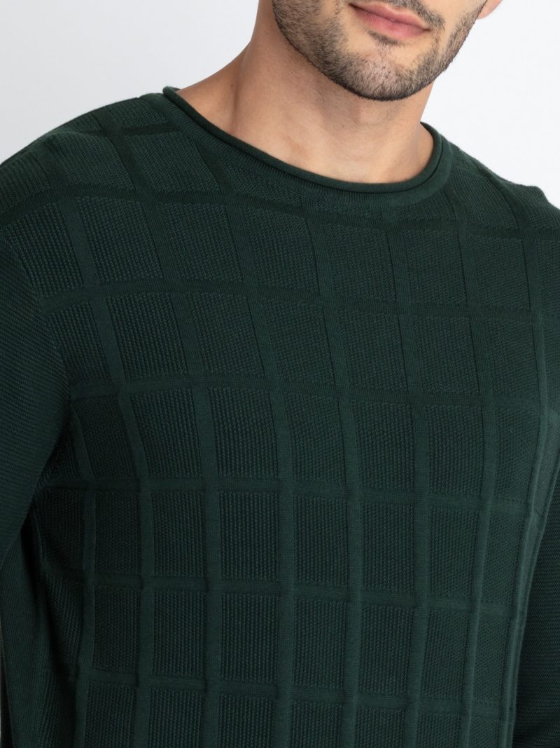 Mens Textured Round Neck Sweater
