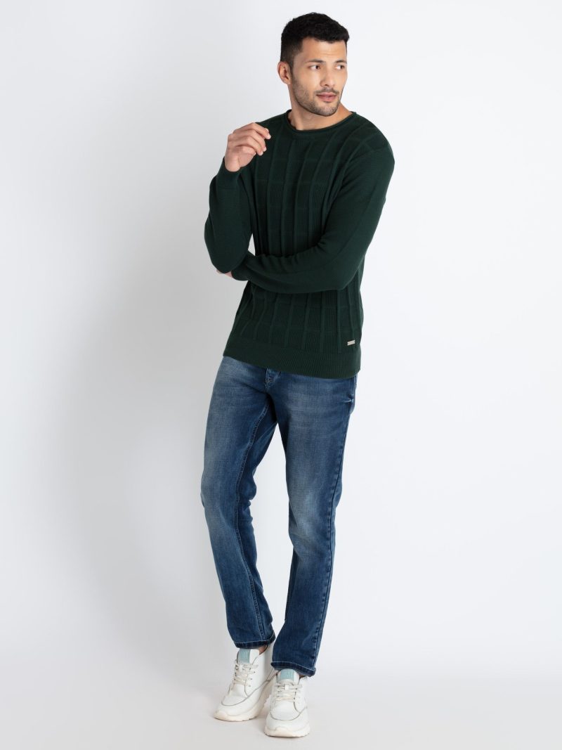 Mens Textured Round Neck Sweater