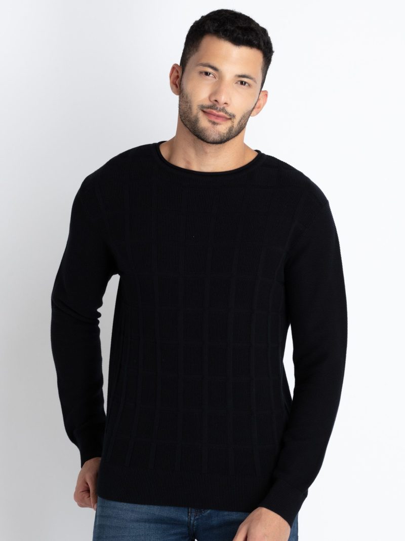 Mens Textured Round Neck Sweater