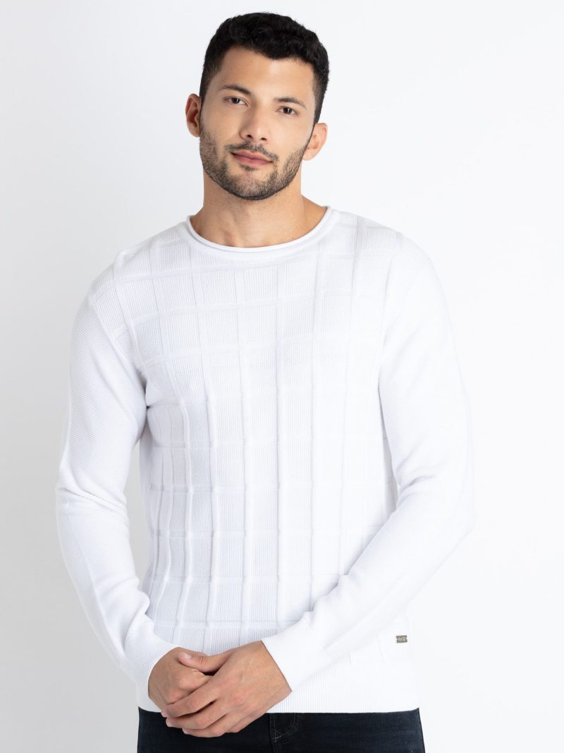 Mens Textured Round Neck Sweater