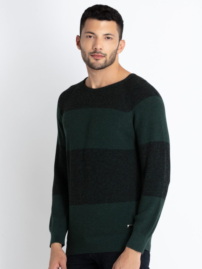 Mens Colorblocked Round Neck Sweater