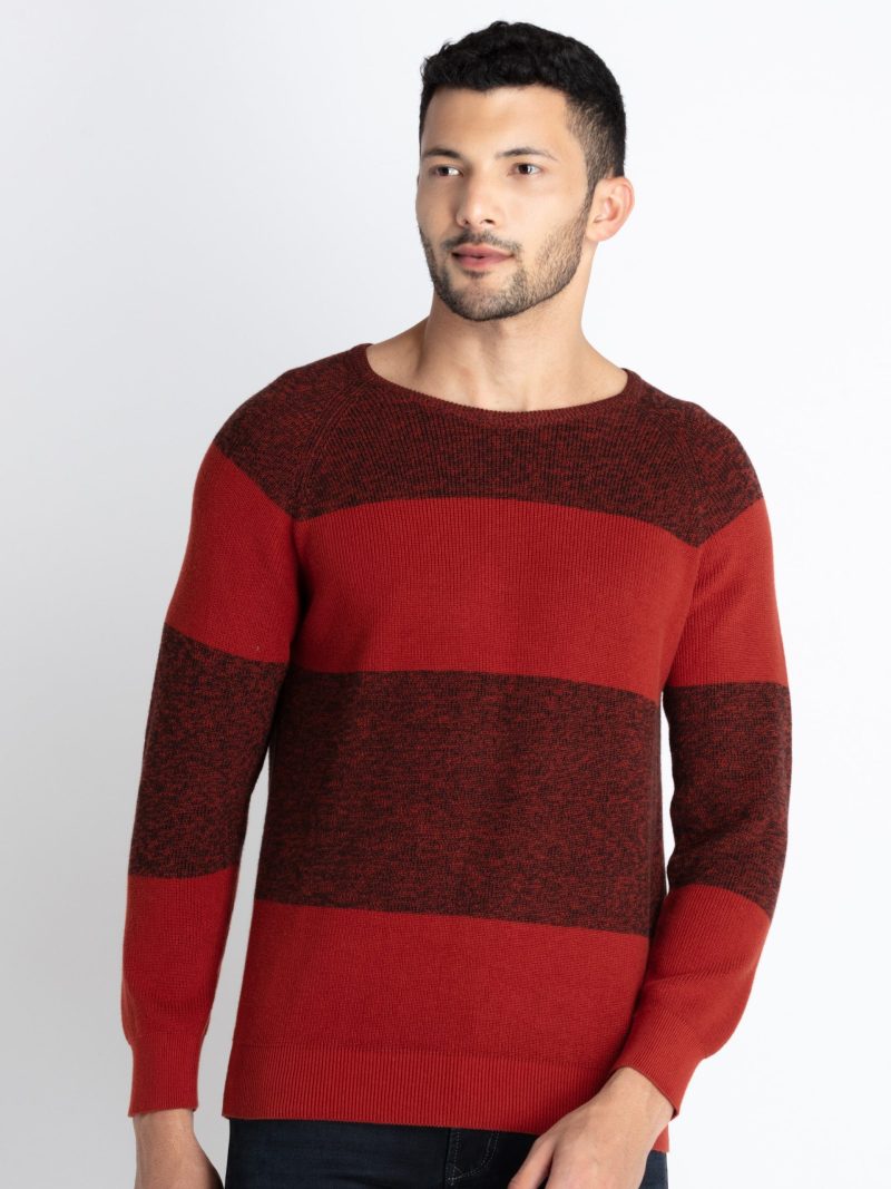 Mens Colorblocked Round Neck Sweater