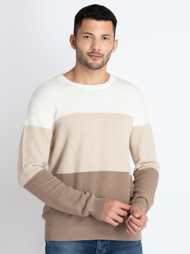 Mens Colorblocked Round Neck Sweater