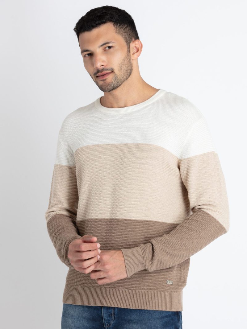 Mens Colorblocked Round Neck Sweater