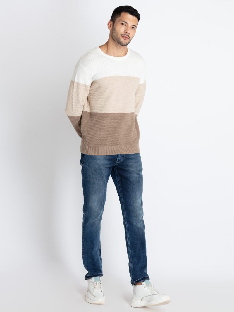 Mens Colorblocked Round Neck Sweater