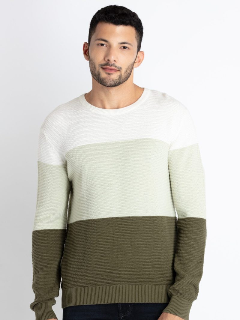 Mens Colorblocked Round Neck Sweater