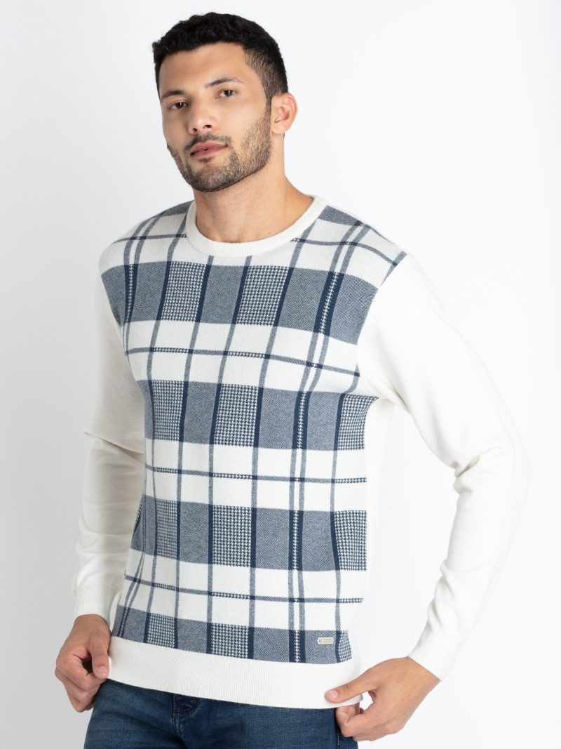 Mens Checkered Round Neck Sweater