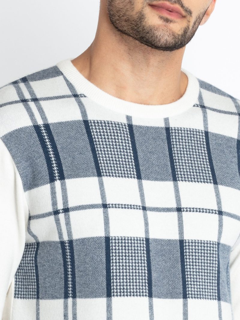 Mens Checkered Round Neck Sweater