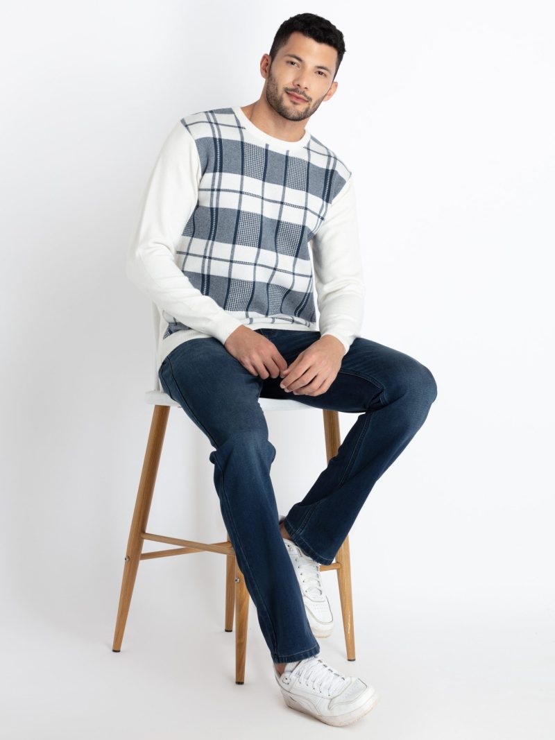 Mens Checkered Round Neck Sweater