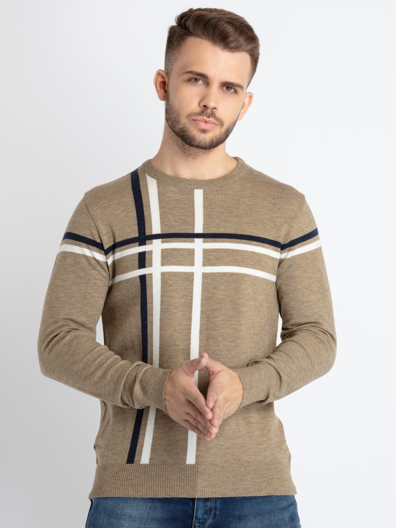Mens Colourblocked Round Neck Sweater