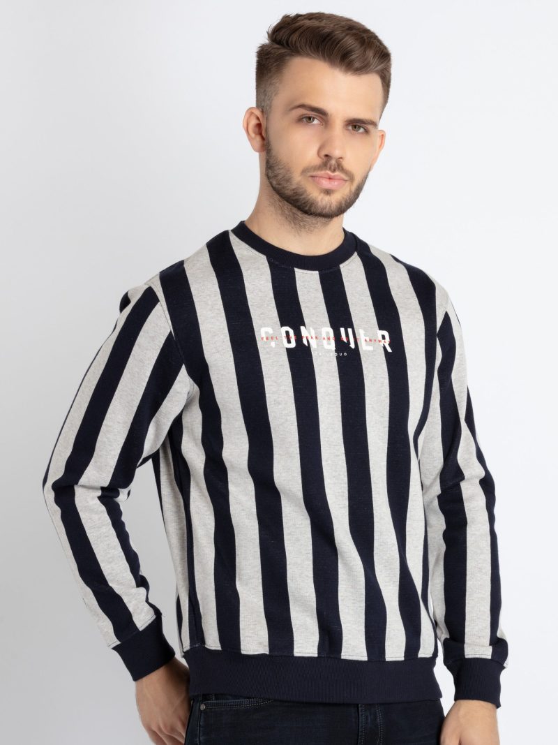 Mens Striped Round Neck Sweatshirt