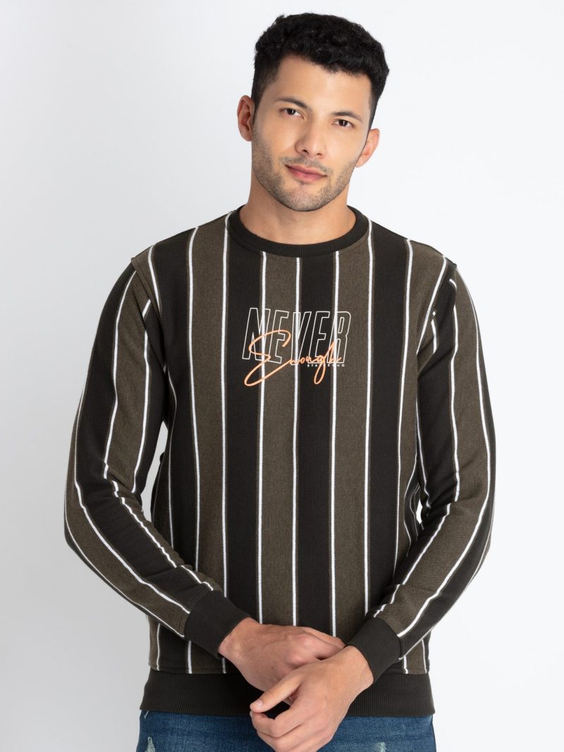 Mens Striped Round Neck Sweatshirt