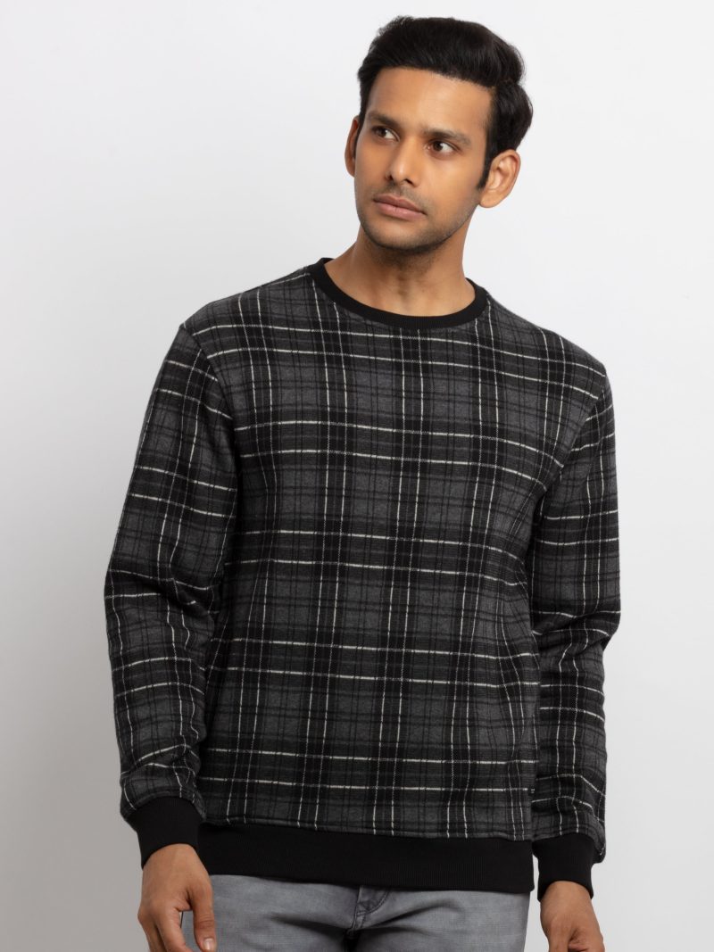 Mens Checkered Round Neck Sweatshirt