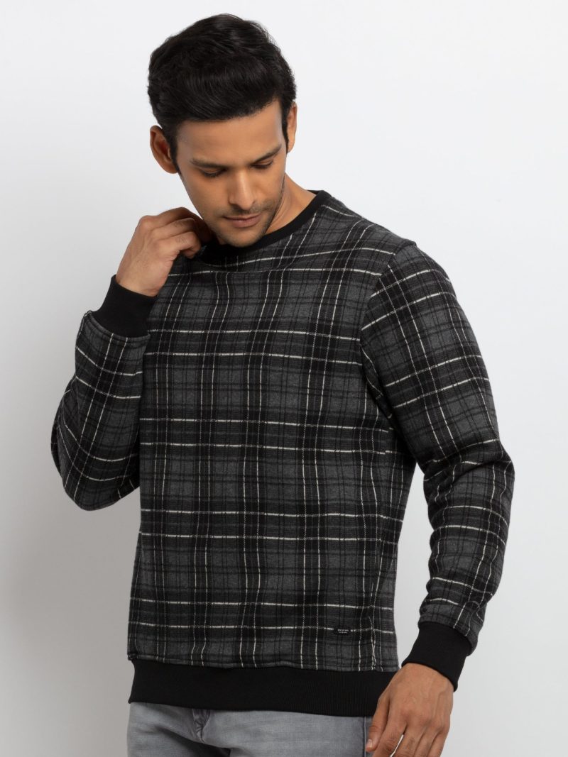 Mens Checkered Round Neck Sweatshirt