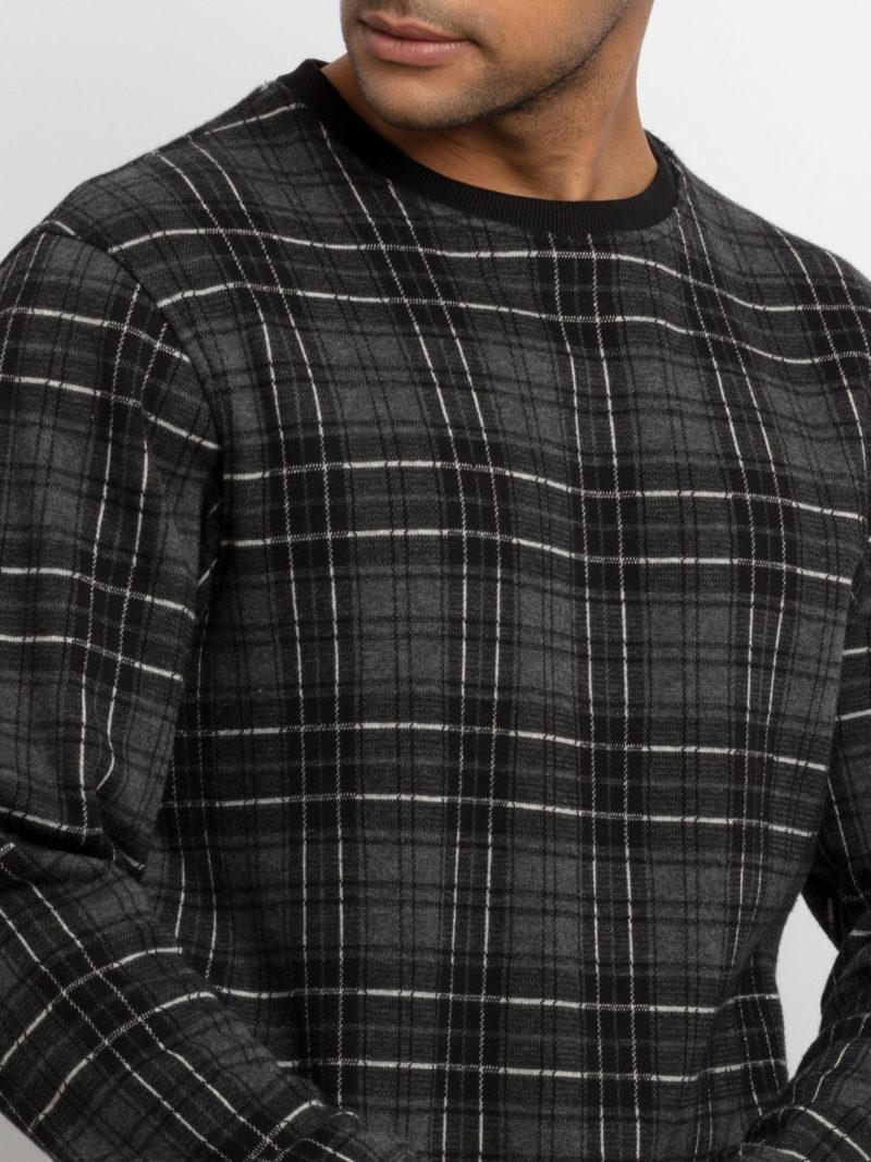 Mens Checkered Round Neck Sweatshirt