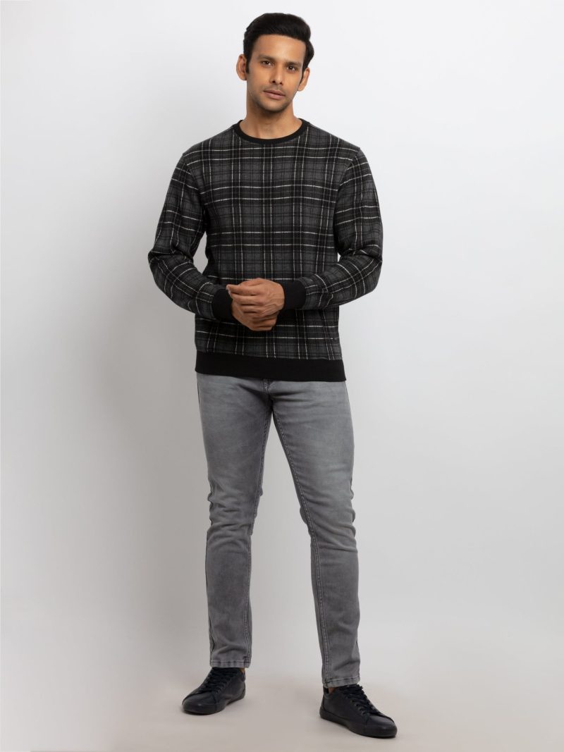 Mens Checkered Round Neck Sweatshirt