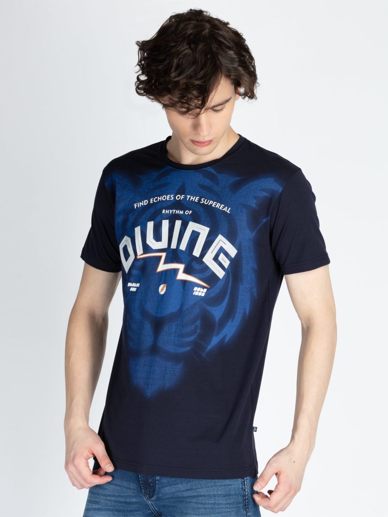 Mens Front Printed Round Neck T-Shirt
