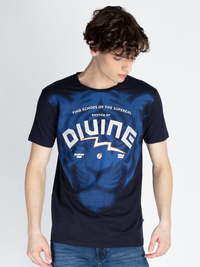Mens Front Printed Round Neck T-Shirt