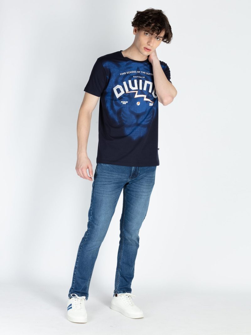 Mens Front Printed Round Neck T-Shirt