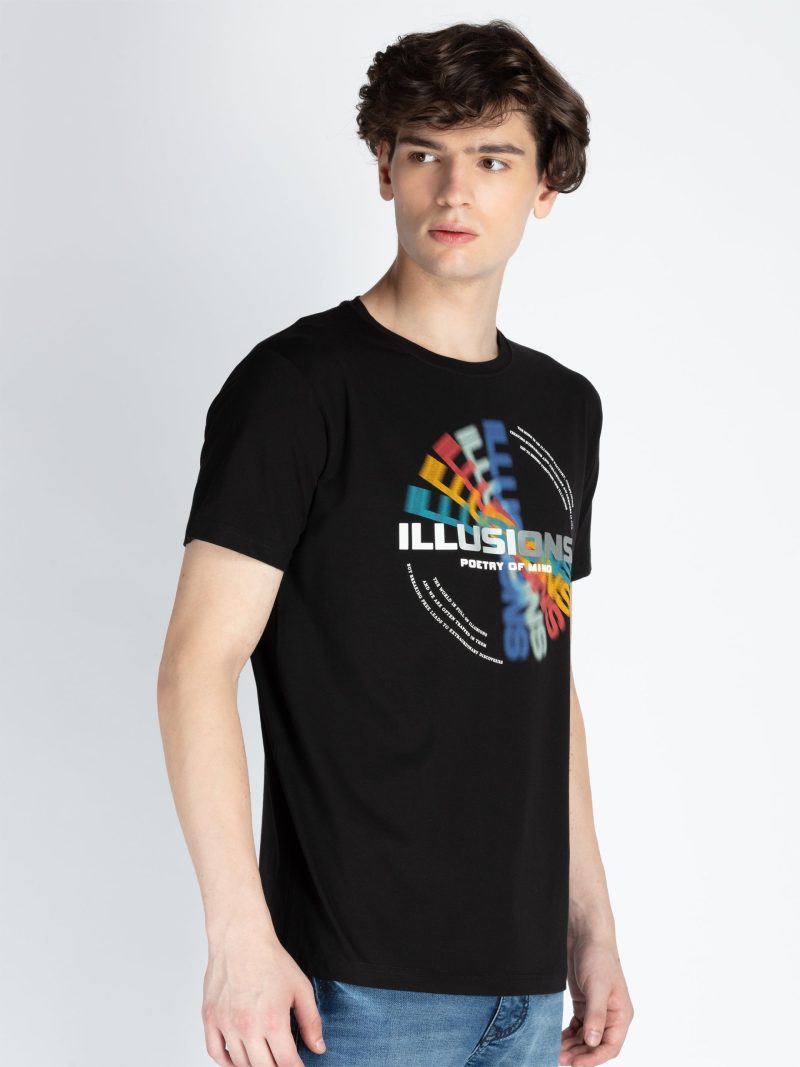 Mens Front Printed Round Neck T-Shirt