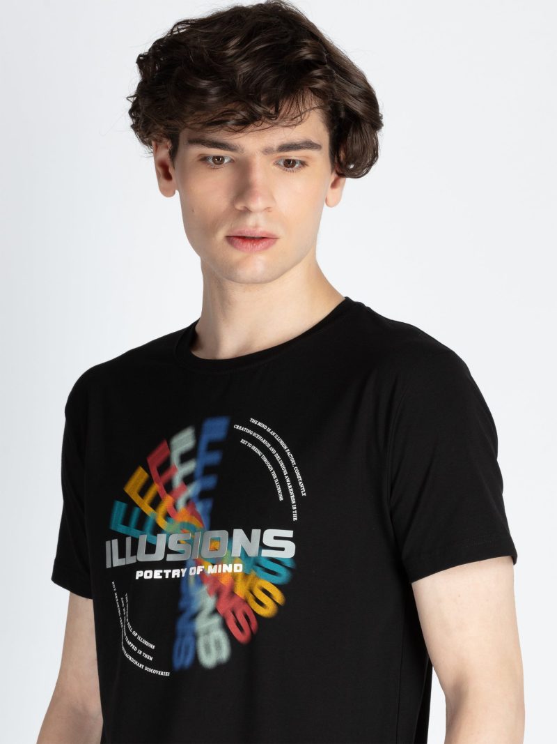 Mens Front Printed Round Neck T-Shirt