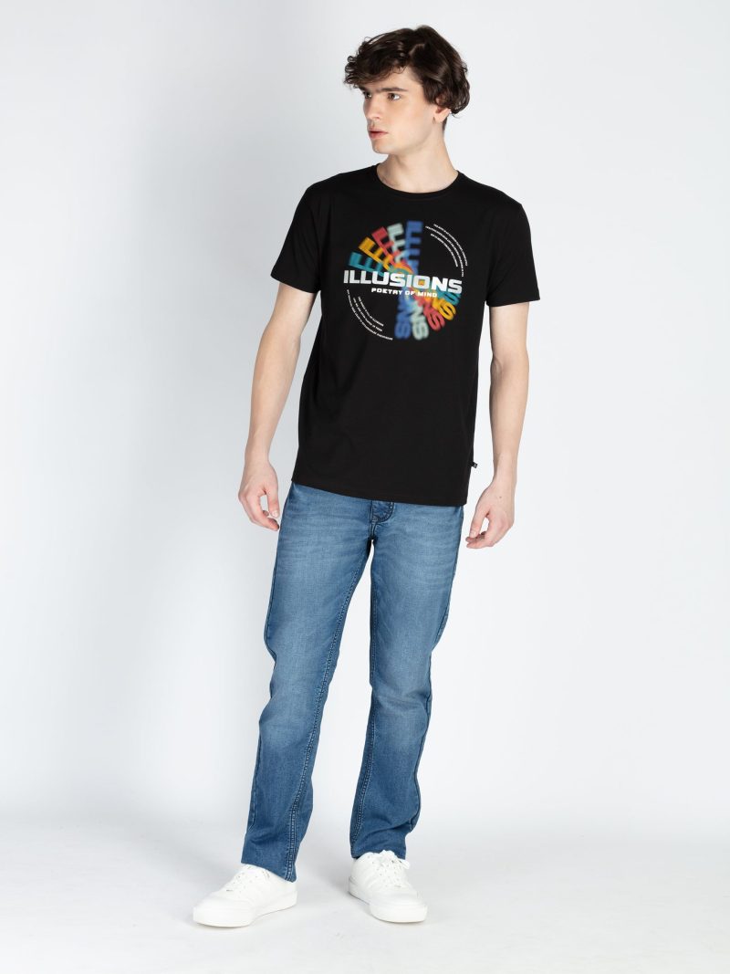 Mens Front Printed Round Neck T-Shirt