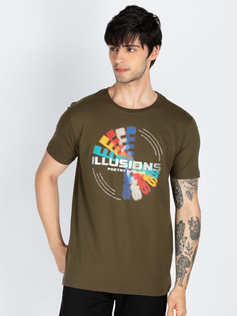Mens Front Printed Round Neck T-Shirt