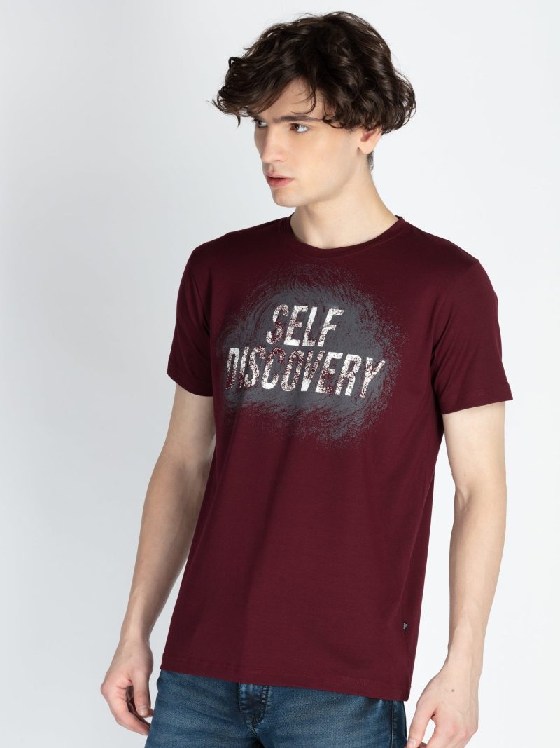 Mens Front Printed Round Neck T-Shirt