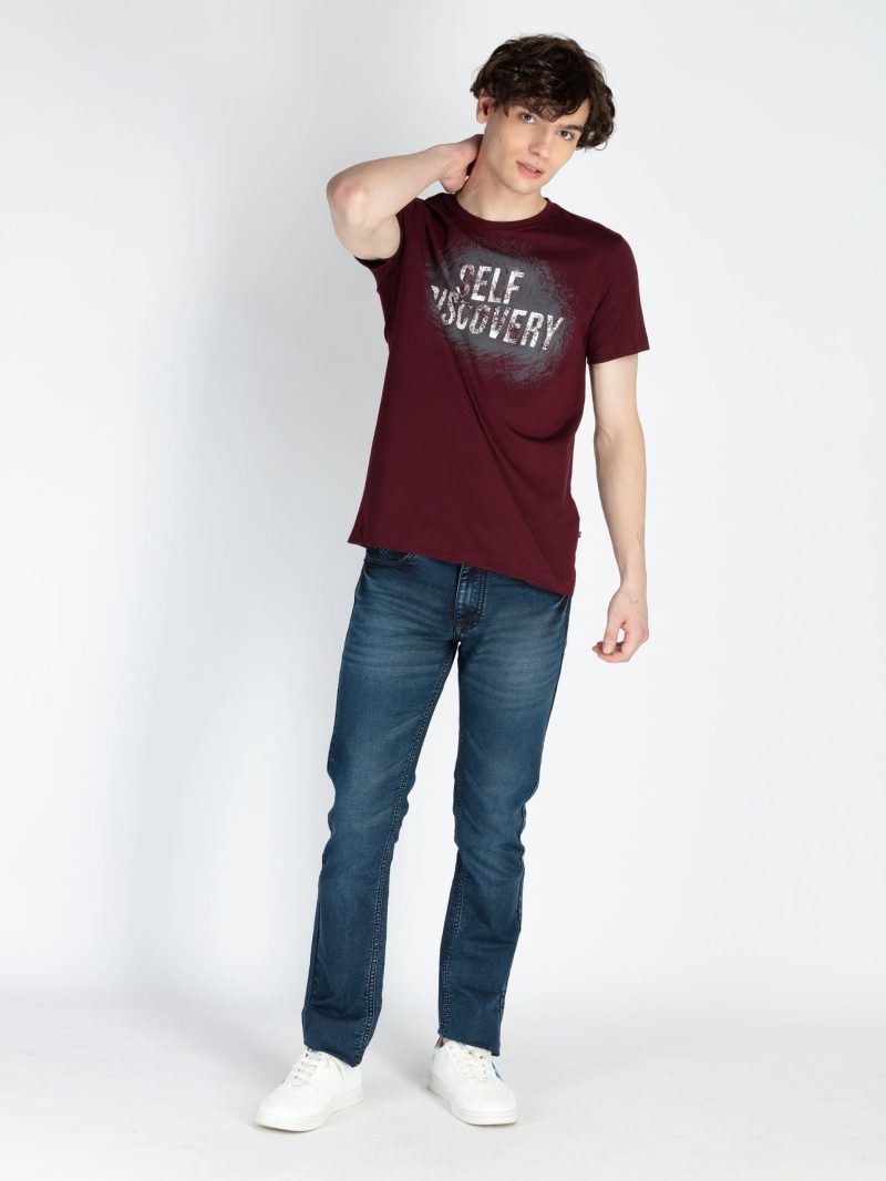 Mens Front Printed Round Neck T-Shirt