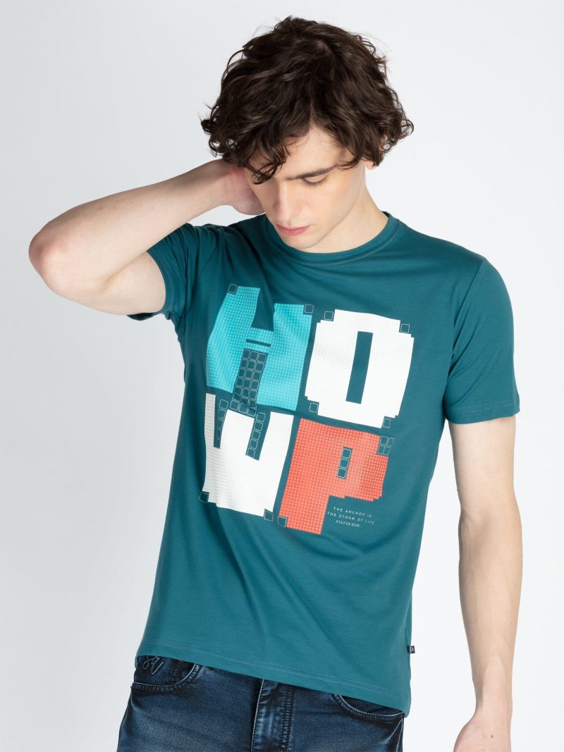 Mens Front Printed Round Neck T-Shirt