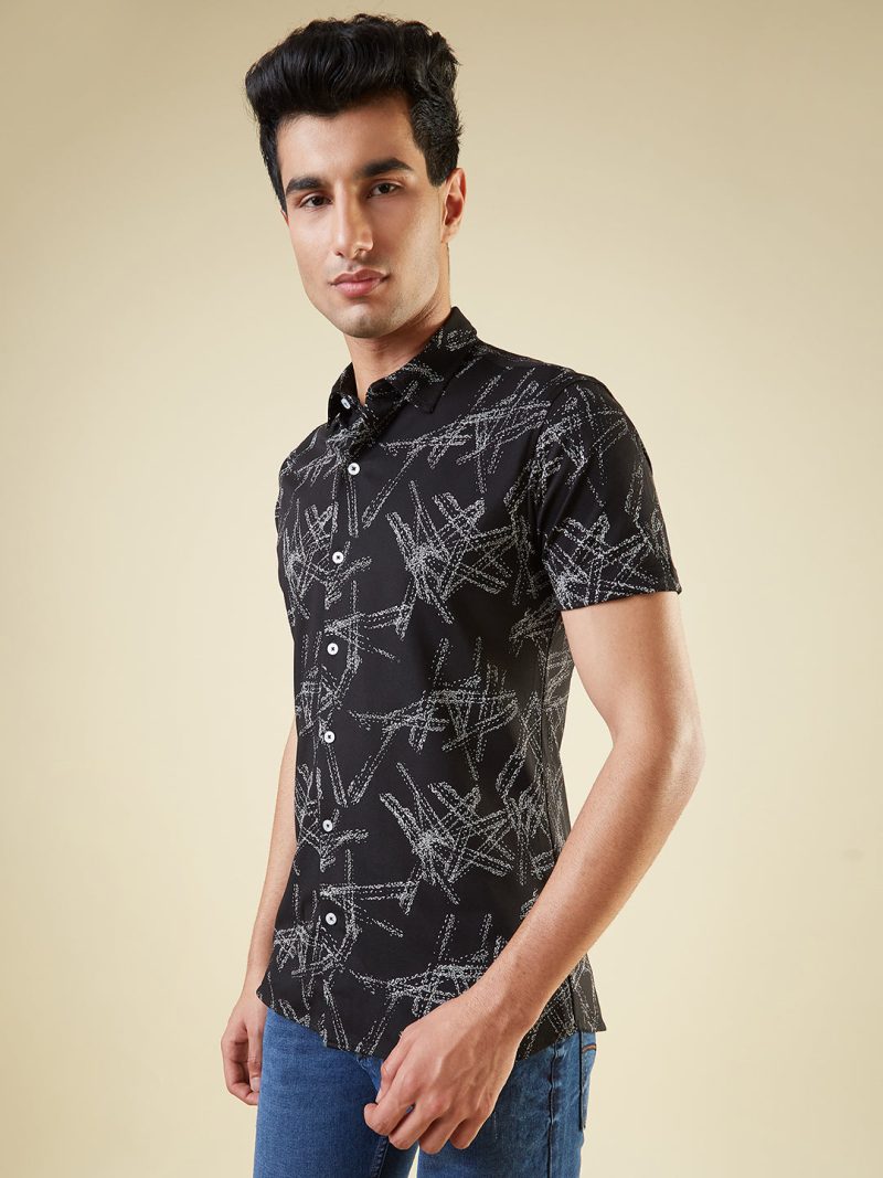 Status Quo Men'S Abstract Printed Half Sleeves Collared Neck Regular Fit Shirt