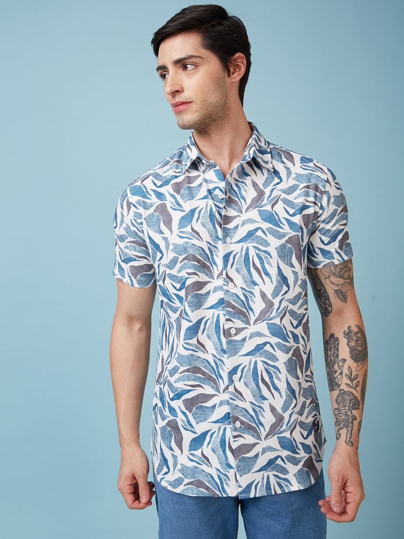 Status Quo Men'S Abstract Printed Half Sleeves Collared Neck Regular Fit Shirt