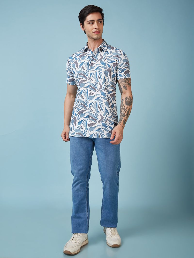 Status Quo Men'S Abstract Printed Half Sleeves Collared Neck Regular Fit Shirt